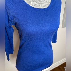 Saks Fifth Ave Silk/Cashmere 3/4 Length Sleeve Blue Top Sz. M